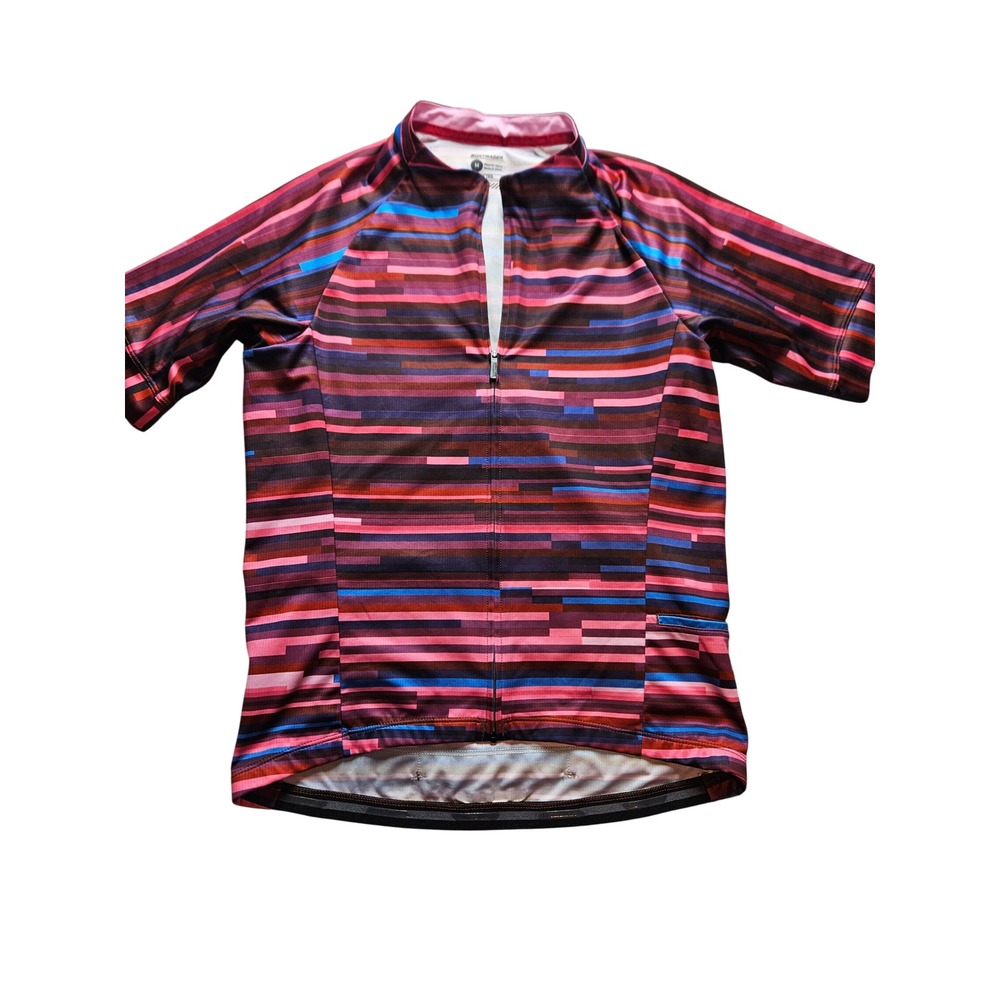 Bontrager Profila Cycling Jersey Mens Medium Pink Blue Stripe Short Sleeve Zip